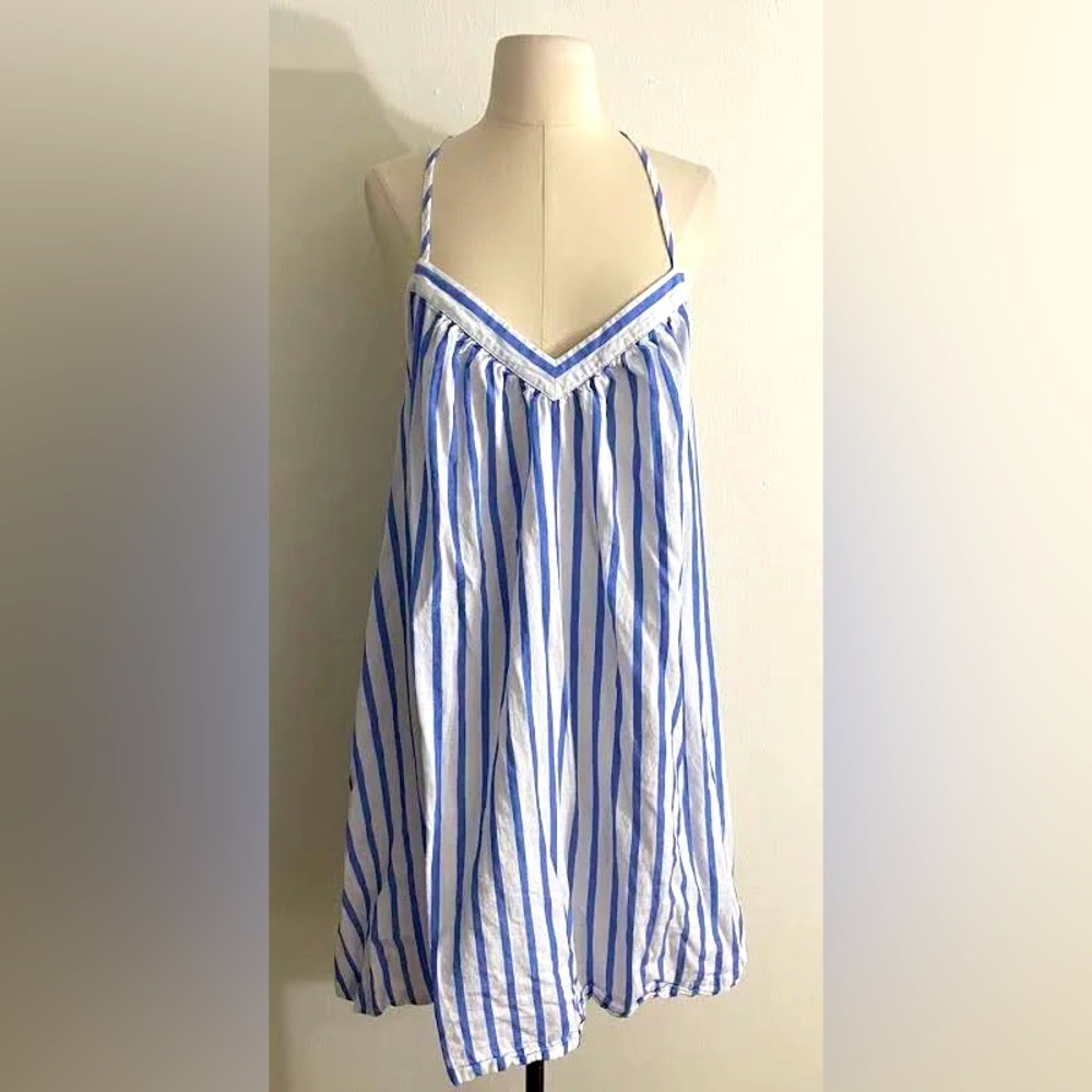 Ava & Viv Blue And White Stripes Sleeveless Mini Tent Dress Women’s